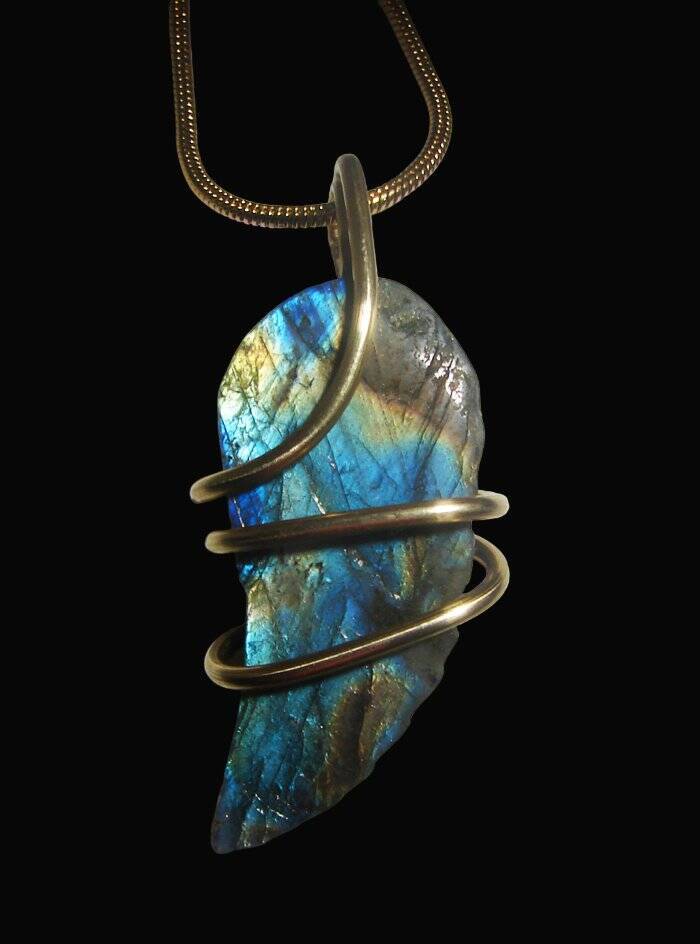 Moon Spirit Wing Jewelry Labradorite Bronze / Pagan Oracle / Blue Lotus #11