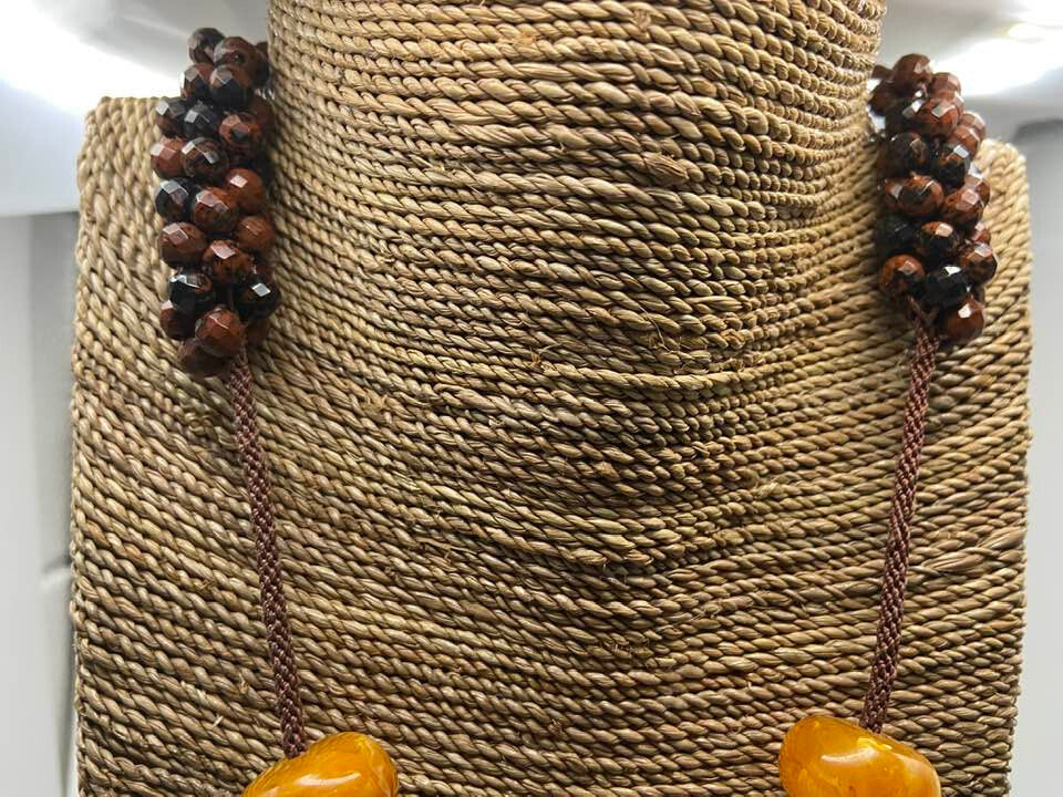 chunky Kay Lynne Nelsen Amber & Agate Necklace