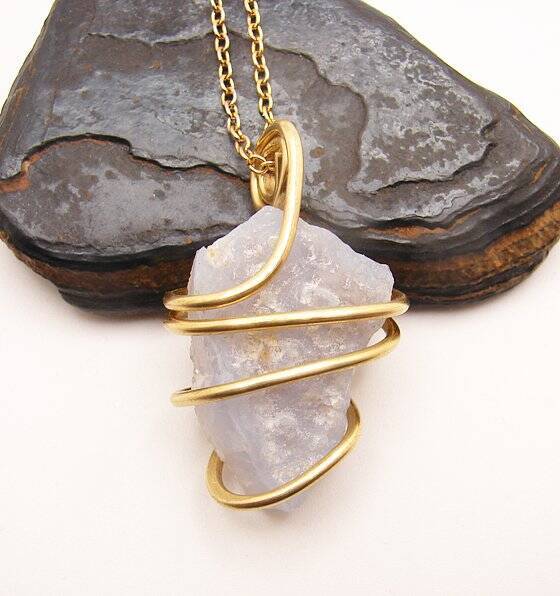 Beautiful Blue Chalcedony Agate Pendant Merlin's Gold #100