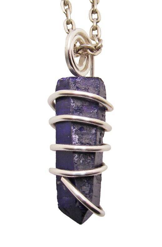 Rare Violet Purple Aura Lemurian Seed Quartz Pendant Sterling Silver Copper #201