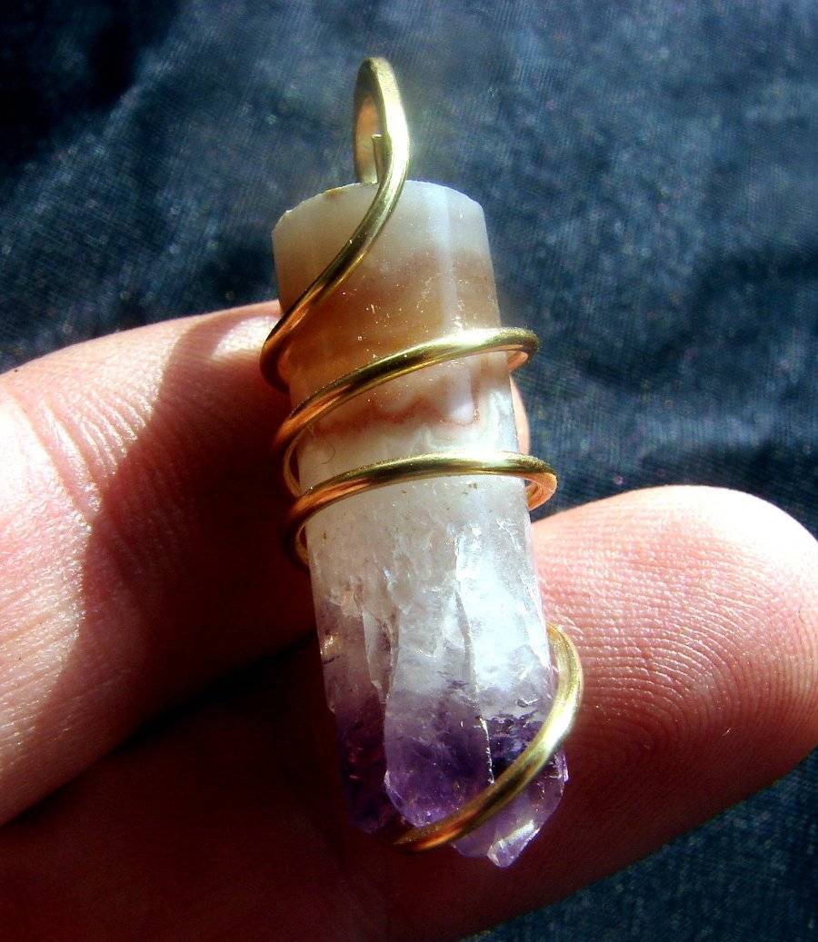 Brazilian Grape Amethyst Core Art Wrap Pendant in Merlin's Gold Bronze #3