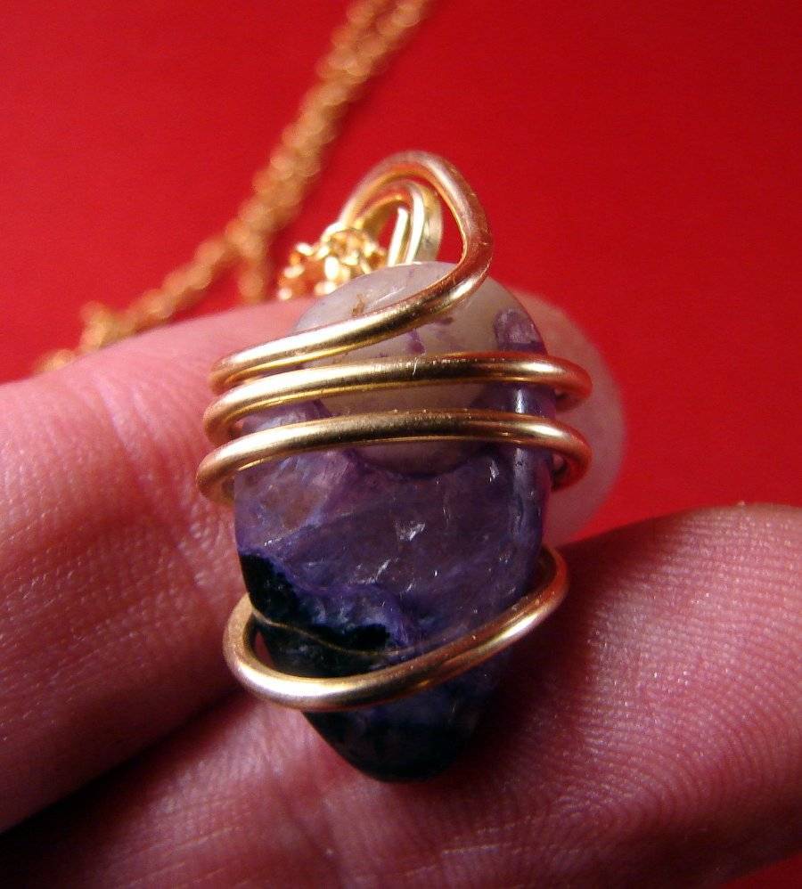 SALE Grape Purple Russian Charoite Pendant Bronze Gold 10 Healing