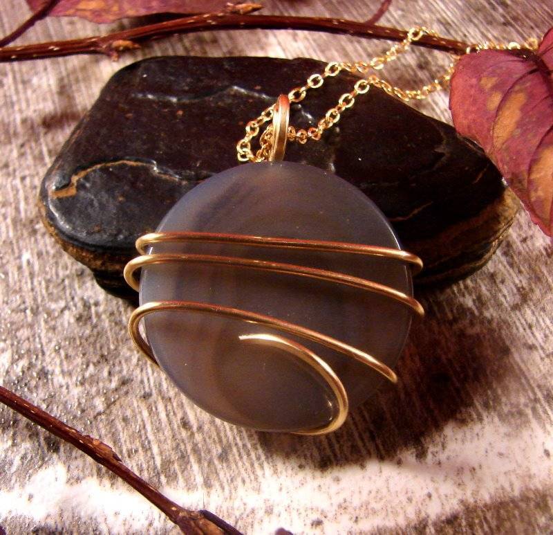 Colorful Genuine Agate Slice Pendant Necklace Talisman Pendant in Bronze #24
