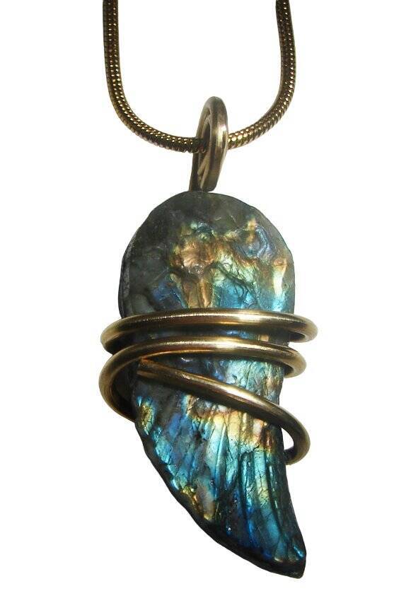 Moon Spirit Wing Jewelry Labradorite Bronze / Pagan Oracle / Blue Lotus #11