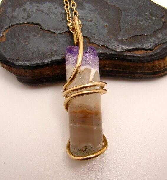 Brazilian Grape Amethyst, Citrine, Clear Quartz Pendant in Merlin's Gold #13