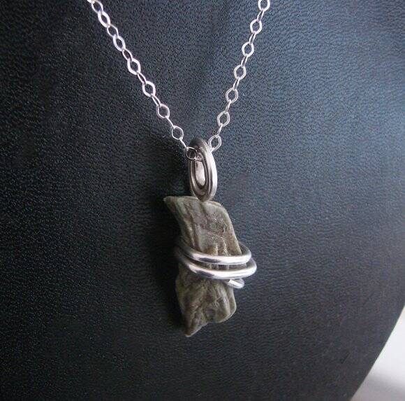 Green Heulandite Crystal Necklace Zeolite Handmade Jewelry Sterling Silver #5