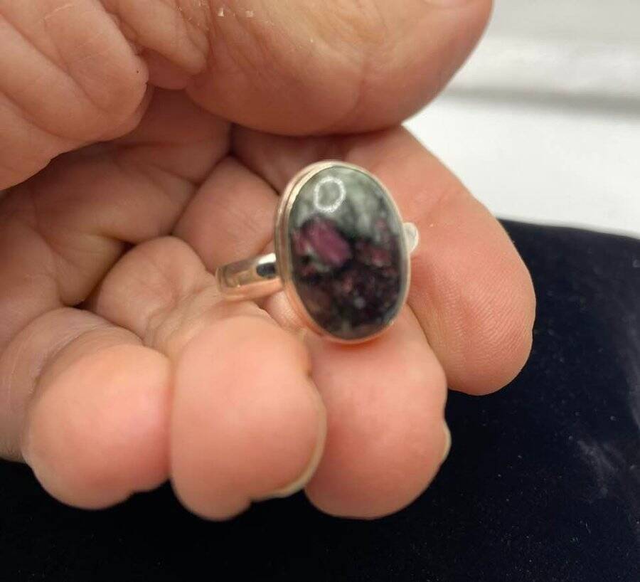 Made in USA Natural Oval 7.14ct Pink Eudialyte Solitaire Ring Size 8.5