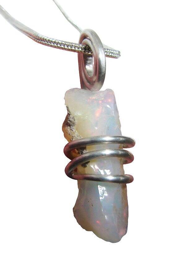 Ethiopian Opal Pendant Necklace, Sterling Raw Opal, October Birthstone #21