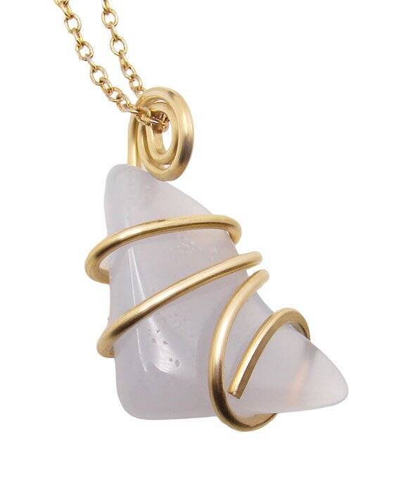 Calming Energy Blue Chalcedony Pendant Merlin's Gold Bronze #107