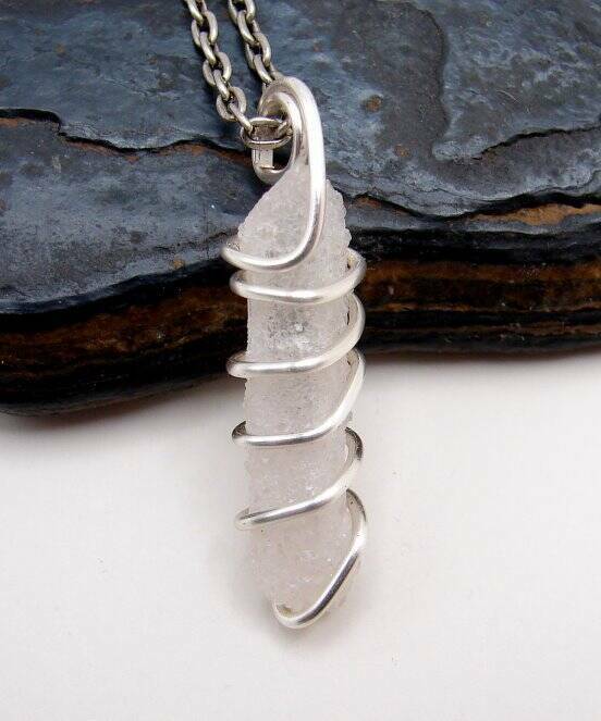 DANBURITE PENDANT RARE POWERFUL Pleiadian Starbrary Crystal Silver Copper #368