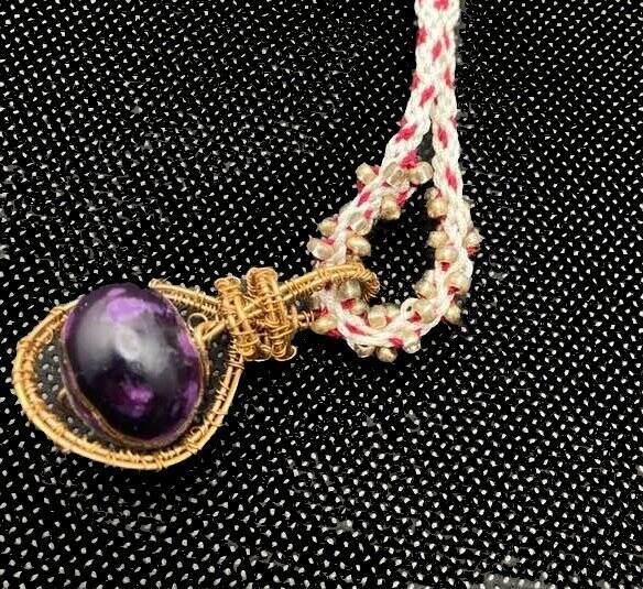 Luvilite Royal Azel Sugilite Gemstone Necklace Braided Satin Cord Healing