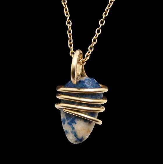 Rare Natural Lazulite Hand Forged Art Wrap Pendant Merlin's Gold #81