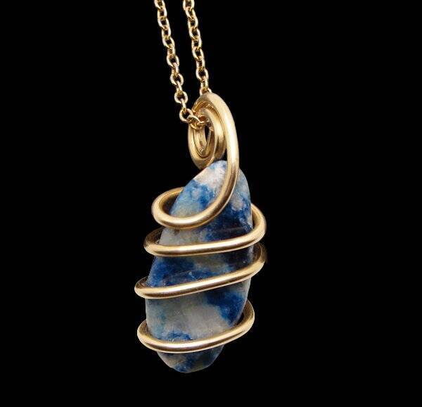 Rare Natural Lazulite Hand Forged Art Wrap Pendant Merlin's Gold #82