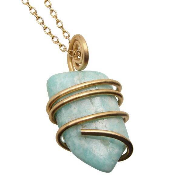 Amazonite Set In Merlin's Gold Forged Wrap Pendant #15, 9.8 Grams