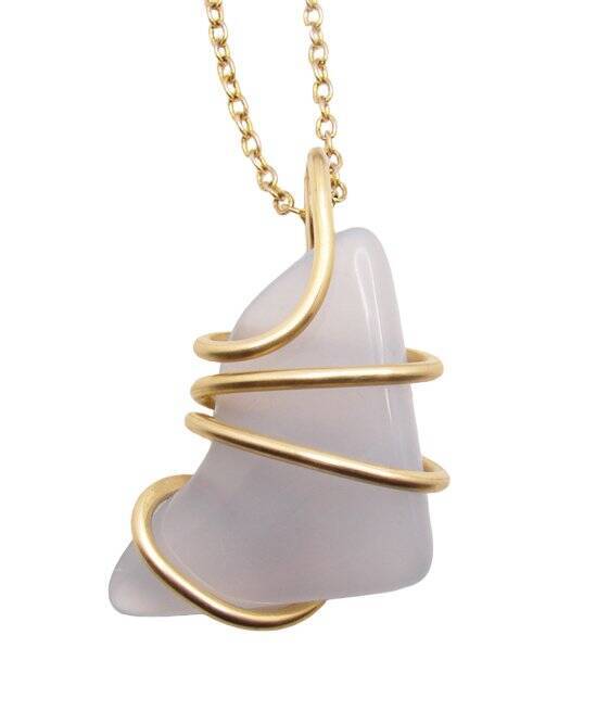 Calming Energy Blue Chalcedony Pendant Merlin's Gold Bronze #107