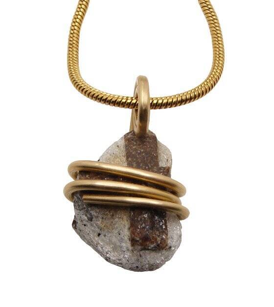 FAERY CROSS NATURAL RUSSIAN STAUROLITE PENDANT IN MERLIN'S GOLD BRONZE #50