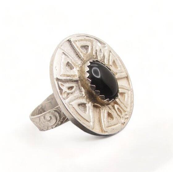 ENERGY RING JEWELRY ~VISIONS~ BLACK ONYX STERLING SILVER SS SIZE 6.75 #5
