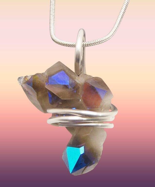 Rainbow Aura Amethyst Cluster Pendant, Titanium Crystals Quartz #57