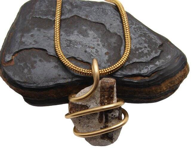 FAERY CROSS NATURAL RUSSIAN STAUROLITE PENDANT IN MERLIN'S GOLD BRONZE #53