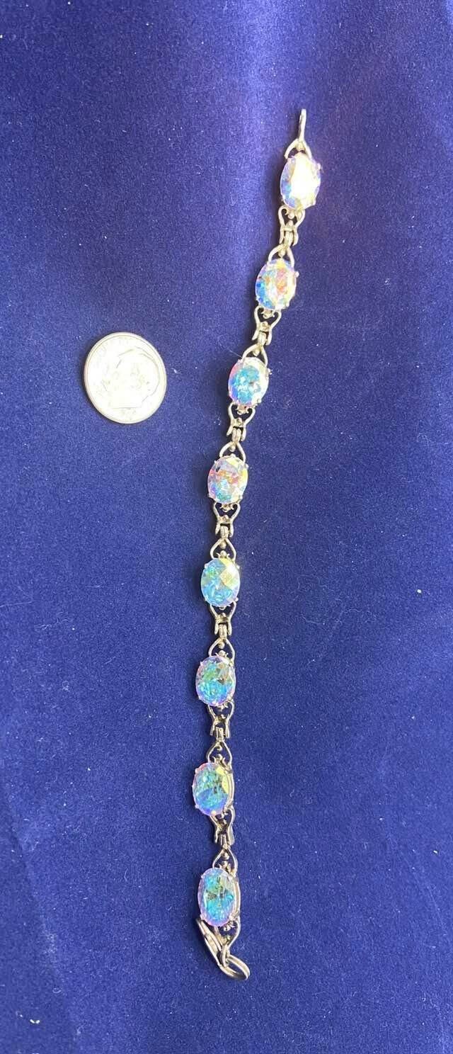 Rare Tavalite Bracelet w/ 8 Stones Sterling Silver Seldom seen 7" .925 8x10 Oval