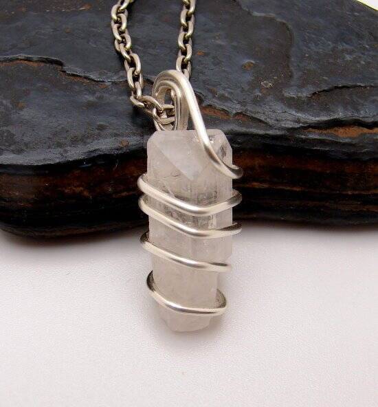 DANBURITE PENDANT RARE POWERFUL Pleiadian Starbrary Crystal Silver Copper #411
