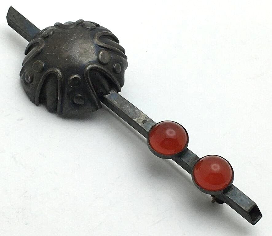 Cool Antique Genuine Amber Sterling Silver Brooch Art Deco Bar Brooch 1940s