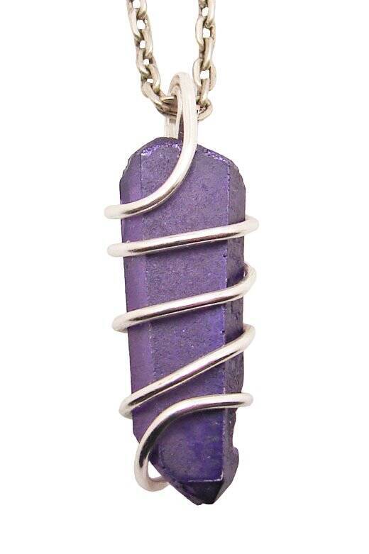 Rare Violet Purple Aura Lemurian Seed Quartz Pendant Sterling Silver Copper #203