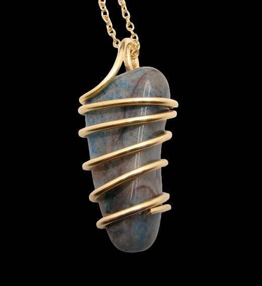 LARGE AJOITE IN QUARTZ, SHATTUCKITE, CHRYSOCOLLA PENDANT IN MERLIN'S GOLD 3000