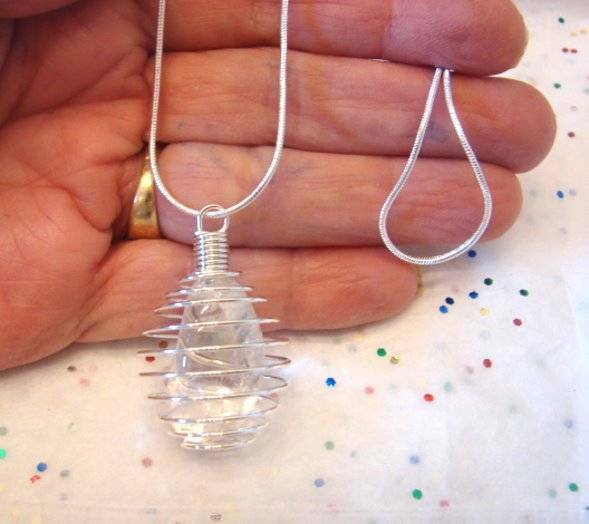 Titanium Aura Polished Gemstone Pendant Silver Free Chain