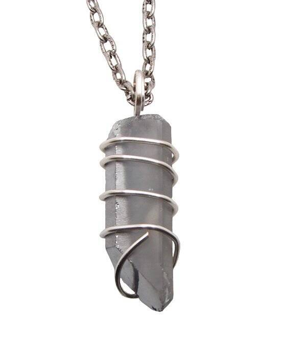 SILVER AURA PENDANT STERLING SILVER COPPER LEMURIAN SEED QUARTZ #11
