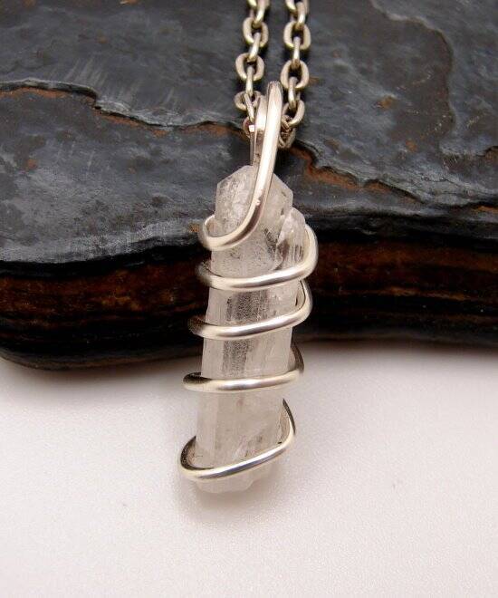 DANBURITE PENDANT RARE POWERFUL Pleiadian Starbrary Crystal Silver Copper #407