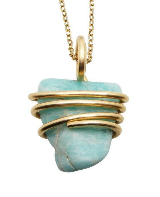 Amazonite Set In Merlin's Gold Forged Wrap Pendant #53, 17.6 Grams