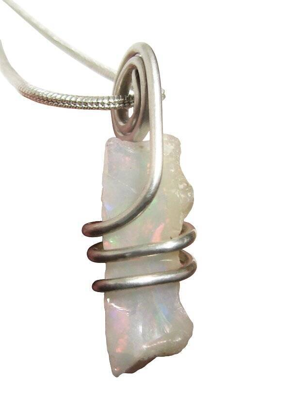 Ethiopian Opal Pendant Necklace, Sterling Raw Opal, October Birthstone #21