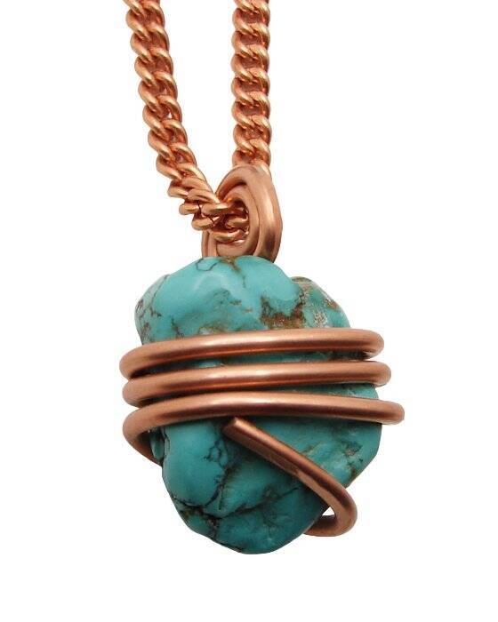 Gorgeous Hand Forged Natural Blue Turquoise Pendant Copper #102