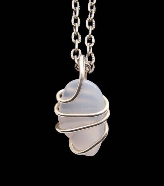 Calming Energy Blue Chalcedony Pendant Sterling Silver #126