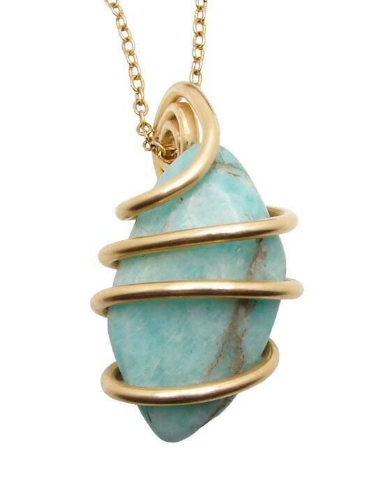Amazonite Set In Merlin's Gold Forged Wrap Pendant #51, 17 Grams