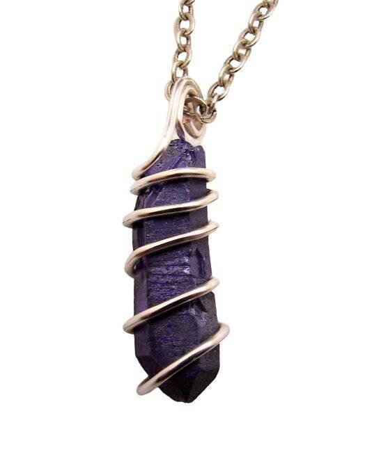 Rare Violet Purple Aura Lemurian Seed Quartz Pendant Sterling Silver Copper #42