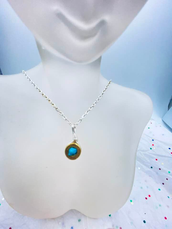 Bullet Necklace with Genuine Turquoise Stones .204 Caliber Ruger Arizona