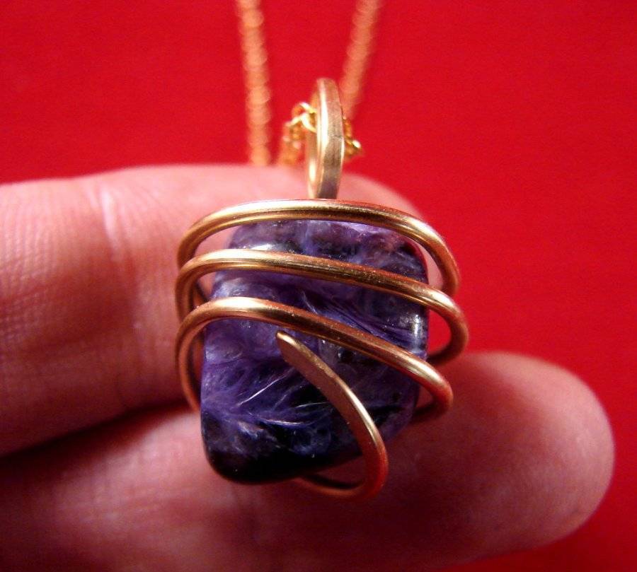 SALE Russia Grape Purple Charoite Pendant Bronze Merlin's Gold 22