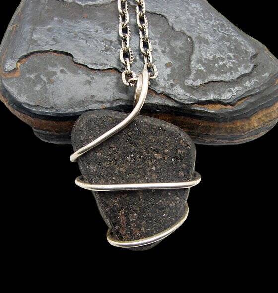 BRAZILIAN MIDNIGHT BLACK DRUZY DRUSY STERLING SILVER PENDANT #10
