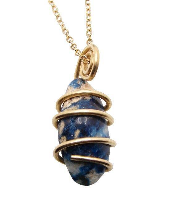 Rare Natural Lazulite Hand Forged Art Wrap Pendant Merlin's Gold #82
