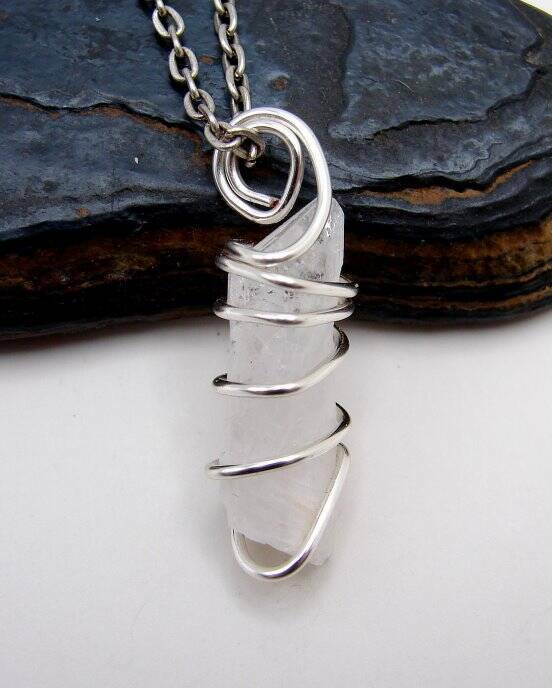 DANBURITE PENDANT RARE POWERFUL Pleiadian Starbrary Crystal Silver Copper #365