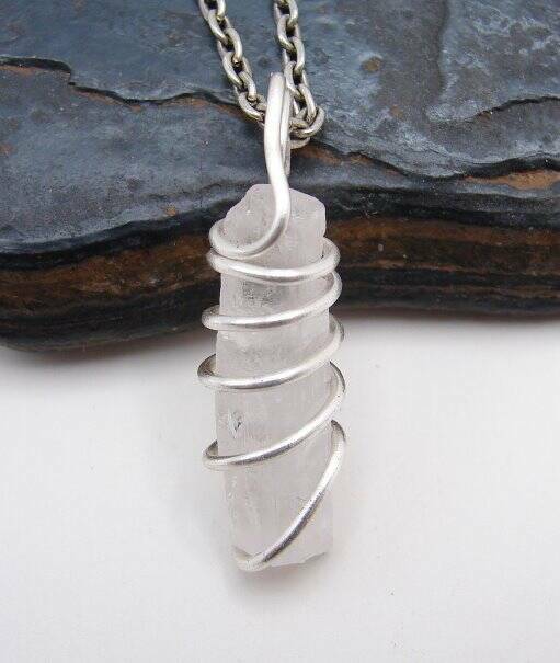 DANBURITE PENDANT RARE POWERFUL Pleiadian Starbrary Crystal Silver Copper #358