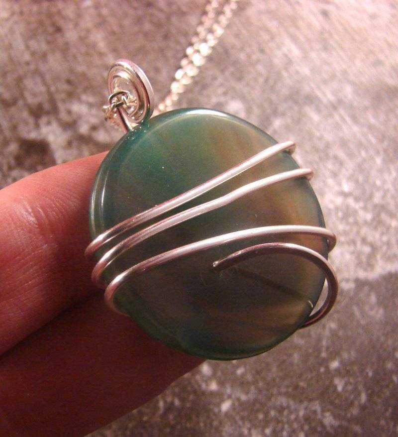 Colorful Agate Slice Pendant Necklace Talisman Sterling Silver #27