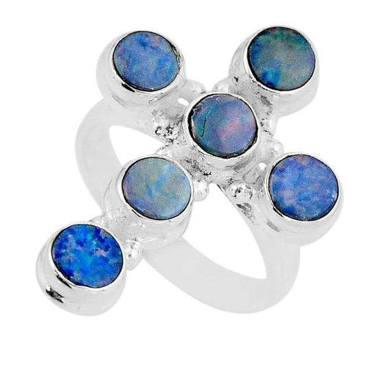 Natural 3.01ct Australian Doublet Opal Cross Ring Sterling Silver SS Size 7