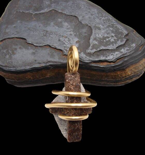 FAERY CROSS NATURAL RUSSIAN STAUROLITE PENDANT IN MERLIN'S GOLD BRONZE #51