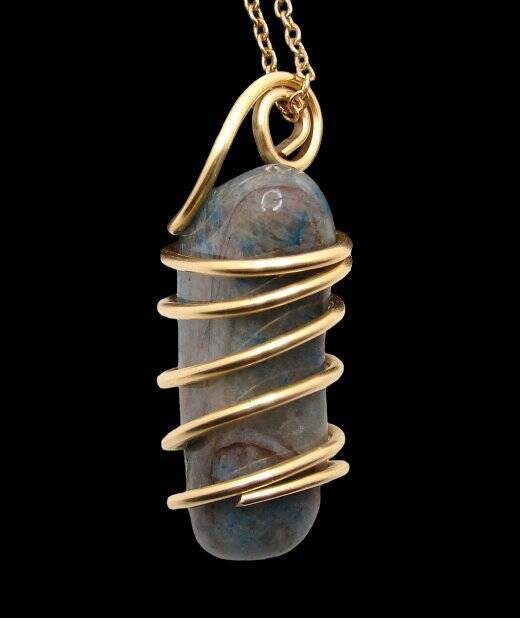 LARGE AJOITE IN QUARTZ, SHATTUCKITE, CHRYSOCOLLA PENDANT IN MERLIN'S GOLD 3000