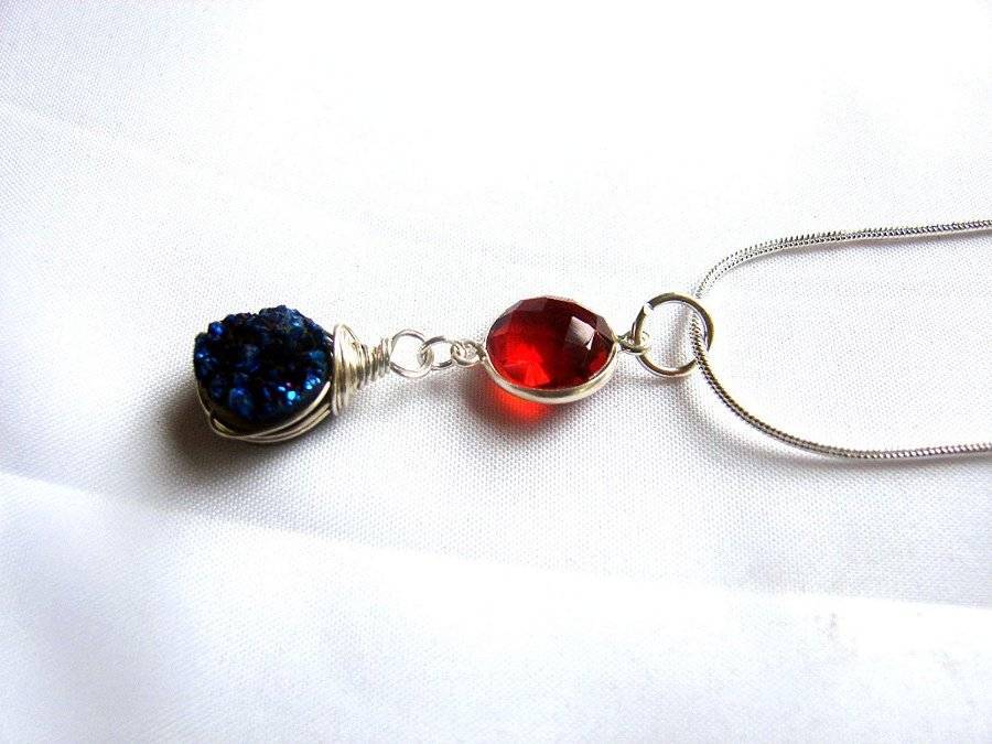 Amulet Stone Blue Titanium Aura Quartz Necklace Mystical Magical Talisman Drusy