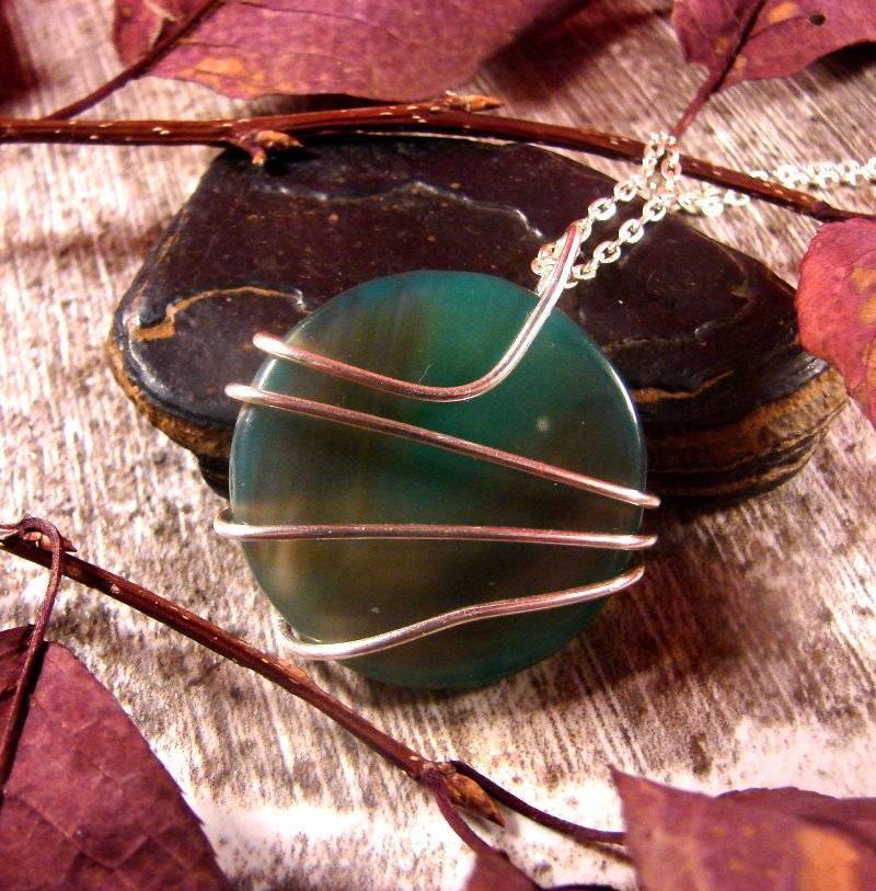 Colorful Agate Slice Pendant Necklace Talisman Sterling Silver #27