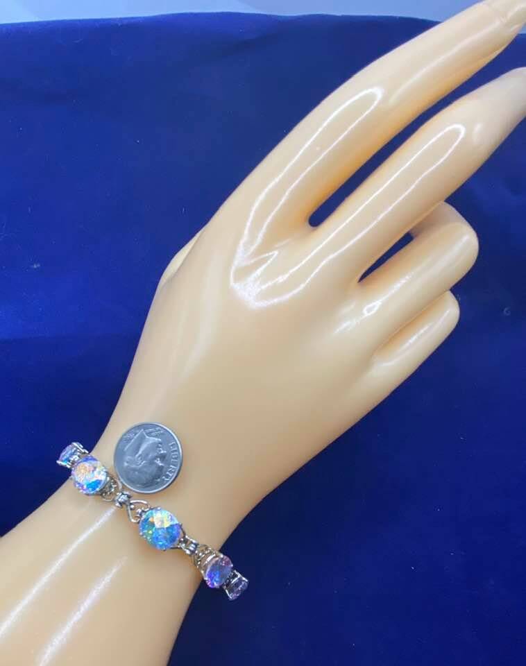 Rare Tavalite Bracelet w/ 8 Stones Sterling Silver Seldom seen 7" .925 8x10 Oval